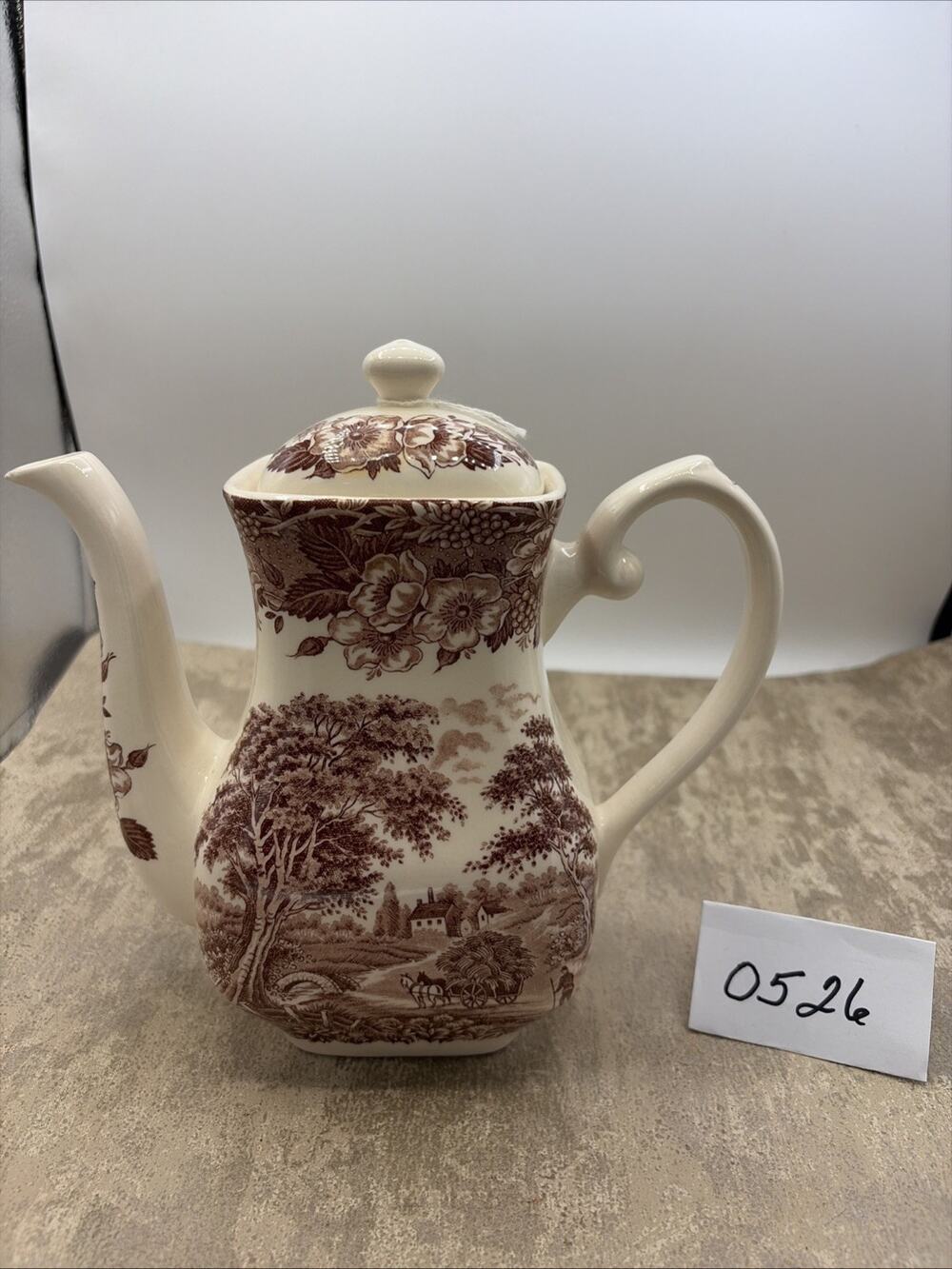 Vintage Staffordshire English Ironstone Tableware Coffee /Tea Pot Brown Farm